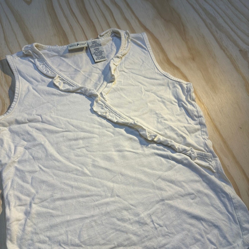 White Stag Women Small Tusk Off-White Ruffle Faux Wrap Cotton Tank Top